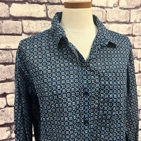 Michael Kors Blue & White Long Sleeve Blouse Size L - Picture 2 of 9